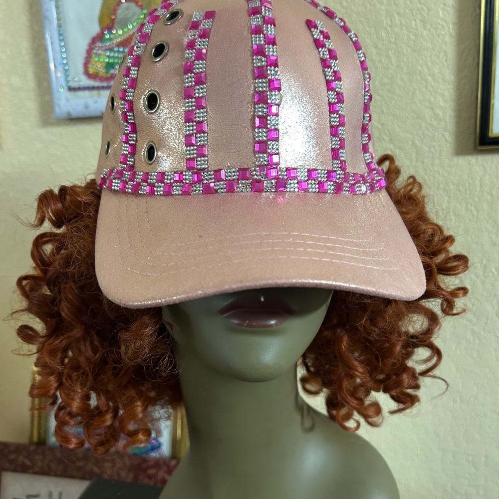 Pink and Silver Cap with Curly Wig